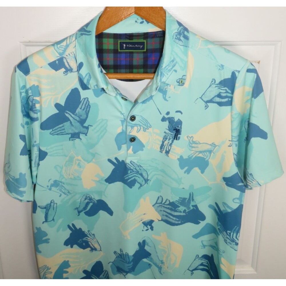 William Murray Polo Shirt Mens Happy Hands Club AOP Golf Performance Medium
